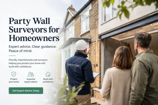 Image of couple with Party wall survey from Survey One England
